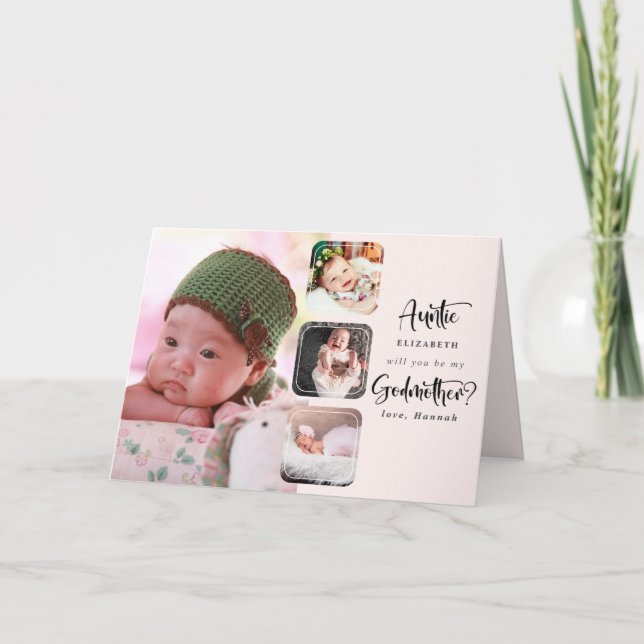 Modern Photo Collage Godmother Proposal Card (Front)