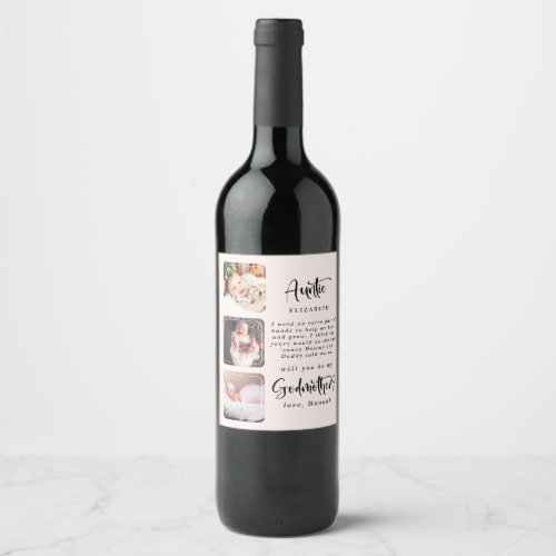 Modern Photo Collage Godmother Proposal  Wine Label