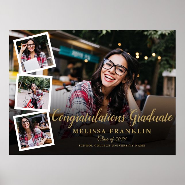 Modern Photo Collage Gold Graduation Party Sign (Front)