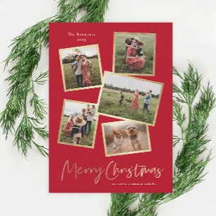 Modern Photo Collage Gold Merry Christmas Holiday Card