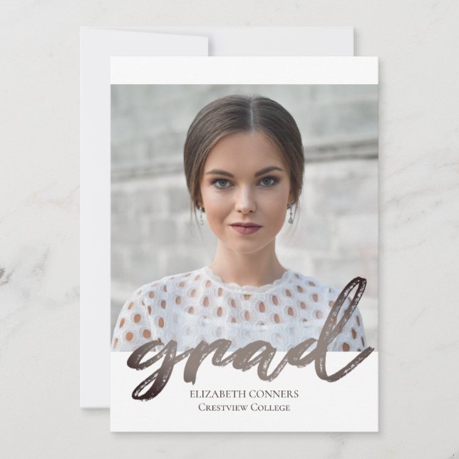 Modern Photo Collage Grad Silver Script Graduation Invitation (Front)