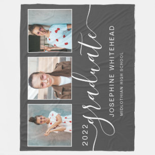 Modern Photo Collage Graduate Dark Grey Fleece Blanket