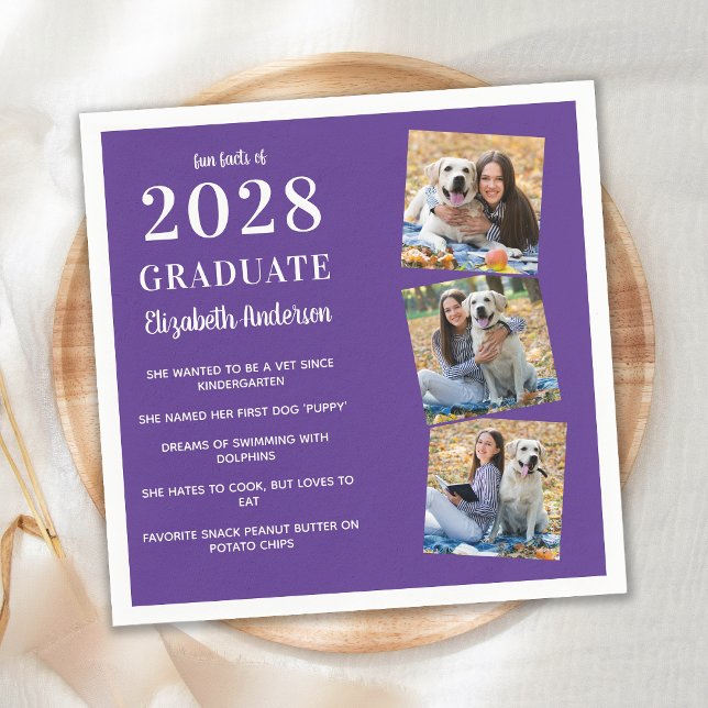 Modern Photo Collage Graduate Fun Facts Graduation Napkins (Creator Uploaded)