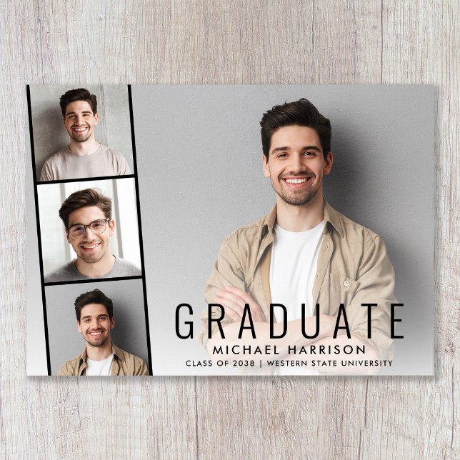 Modern Photo Collage Graduation Announcement (Cherish the milestone: share your graduate's achievement with a custom photo graduation announcement)
