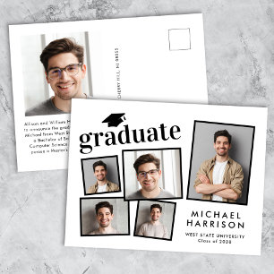 Modern Photo Collage Graduation Announcement Postcard