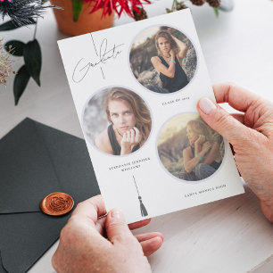 Modern Photo Collage Graduation Circle White Announcement