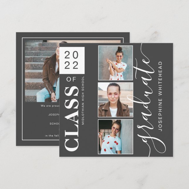 Modern Photo Collage Graduation Dark Grey 2022 Announcement (Front/Back)