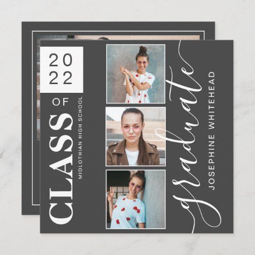 Modern Photo Collage Graduation Dark Grey 2022 Announcement