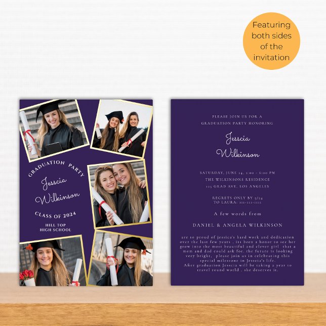 Modern photo collage graduation party foil invitation (Creator Uploaded)