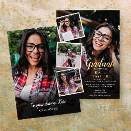 Modern Photo Collage Graduation Party Gold Foil In Foil Invitation