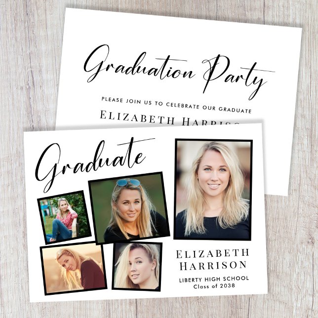 Modern Photo Collage Graduation Party Invitation (Our user-friendly template makes it a breeze to upload your photos and personalize your invitation)