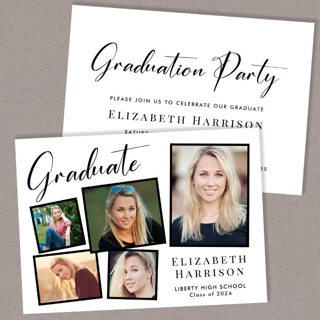 Modern Photo Collage Graduation Party Invitation (Our user-friendly template makes it a breeze to upload your photos and personalize your invitation)