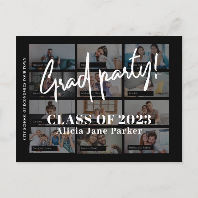 Modern photo collage graduation party invitation (Front)