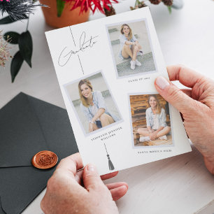 Modern Photo Collage Graduation White Announcement