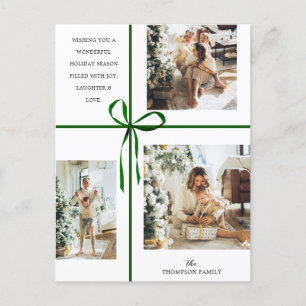 Modern Photo Collage Green Box Ribbon Christmas Holiday Postcard