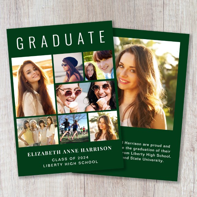 Modern Photo Collage Green Graduation Announcement