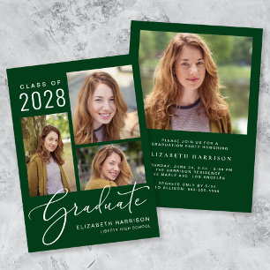 Modern Photo Collage Green Graduation Party Invitation