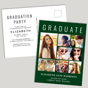 Modern Photo Collage Green Graduation Party Invitation Postcard