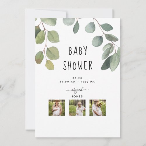 Modern Photo Collage Greenery Baby Shower Invitation