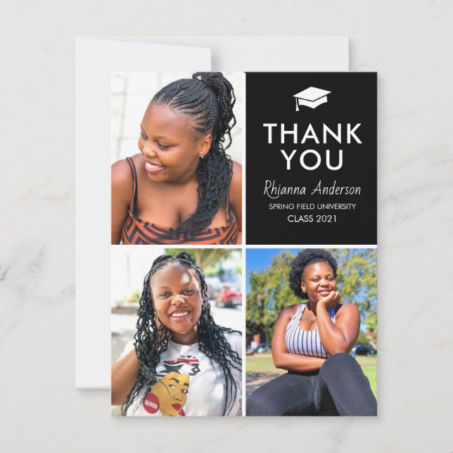 Modern Photo Collage Grid Graduation Thank You Card (Front)