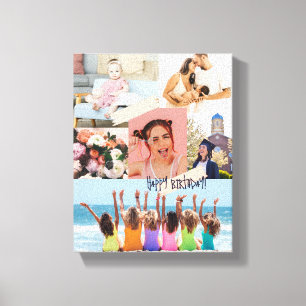 Modern photo collage Happy birthday card Canvas Print