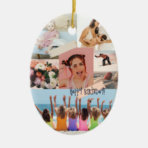 Modern photo collage Happy birthday Cute Ceramic Ornament