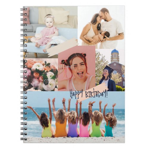 Modern photo collage Happy birthday Cute Notebook