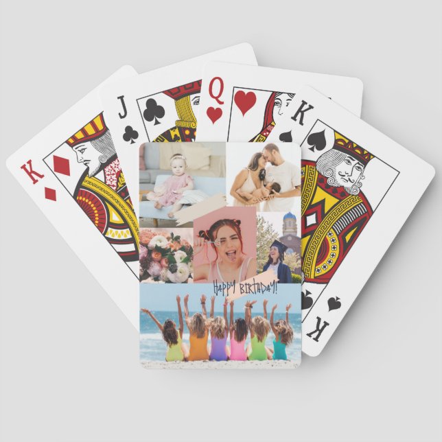 Modern photo collage Happy birthday Cute Poker Cards (Back)