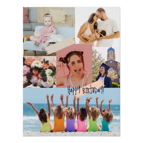 Modern photo collage Happy birthday Cute Poster