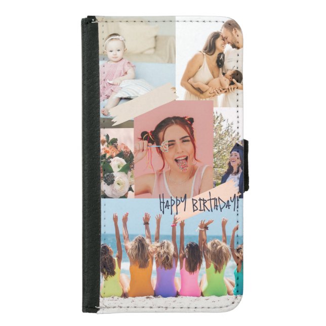 Modern photo collage Happy birthday Cute Samsung Galaxy Wallet Case (Front)