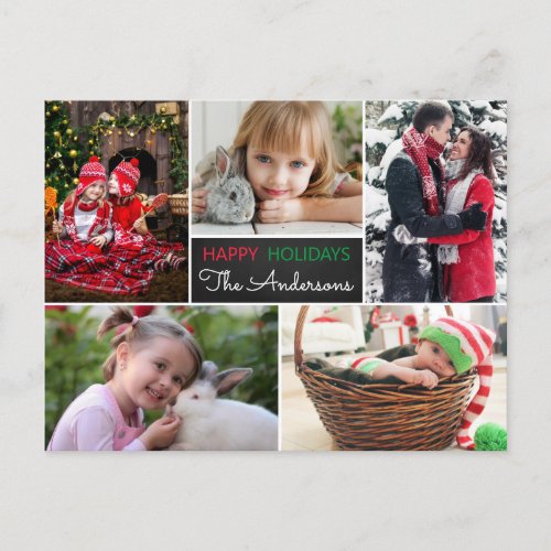 Modern Photo Collage Happy Holidays Christmas Postcard