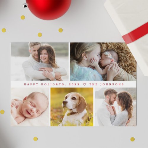 Modern photo collage Happy Holidays Custom Holiday Card
