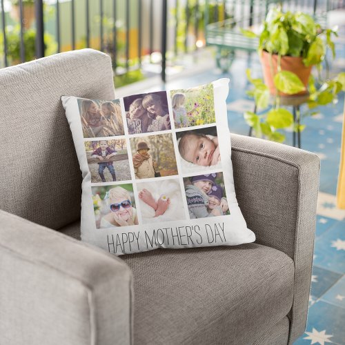 Modern Photo Collage  Happy Mothers Day Throw Pillow