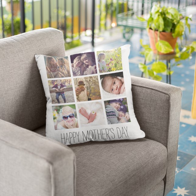 Modern Photo Collage | Happy Mother's Day Throw Pillow (Creator Uploaded)