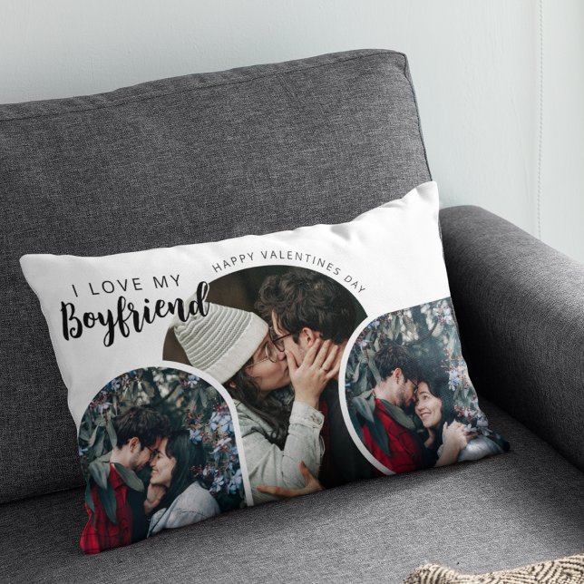 Modern photo collage I love My Boyfriend Accent Pillow (Creator Uploaded)