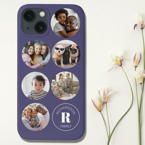 Modern Photo Collage Initial Family Purple iPhone 13 Case