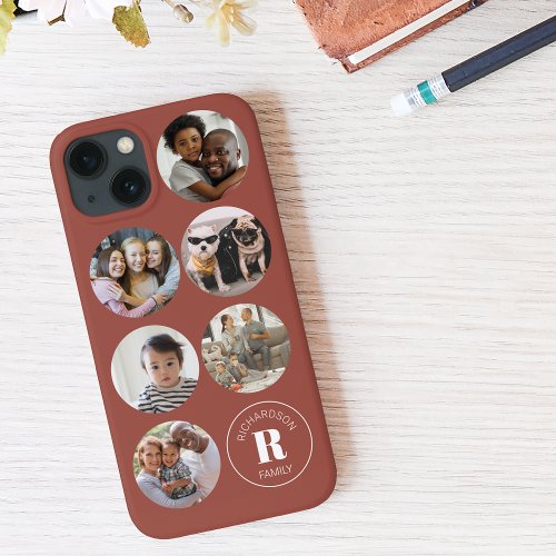 Modern Photo Collage Initial Terra Cotta Family iPhone 13 Case