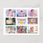 Modern Photo Collage Kids Birthday Thank You Postcard<br><div class="desc">Colorful kids thank you postcard. Design features of 8 photos collage and colorful thank you in the middle. Aadd your message and address on the back. To edit this template click customize further.</div>