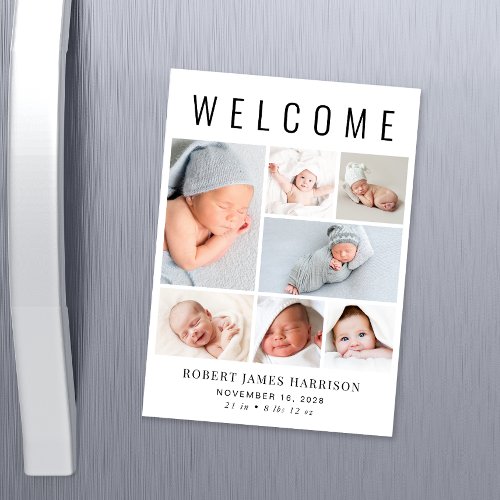 Modern Photo Collage Magnetic Birth Announcement