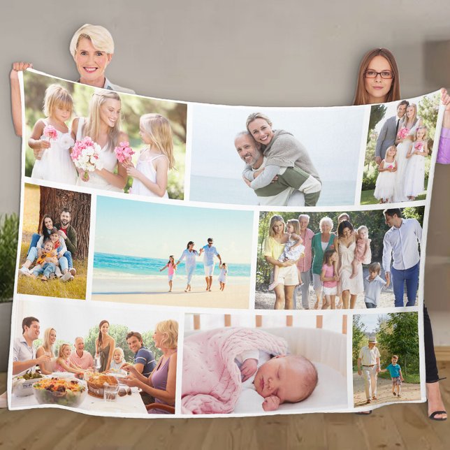 Modern Photo Collage Masonry Style White Fleece Blanket (Creator Uploaded)