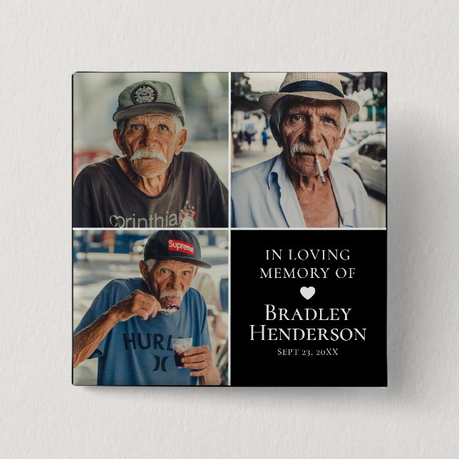 Modern Photo Collage Memorial Keepsake Button (Front)