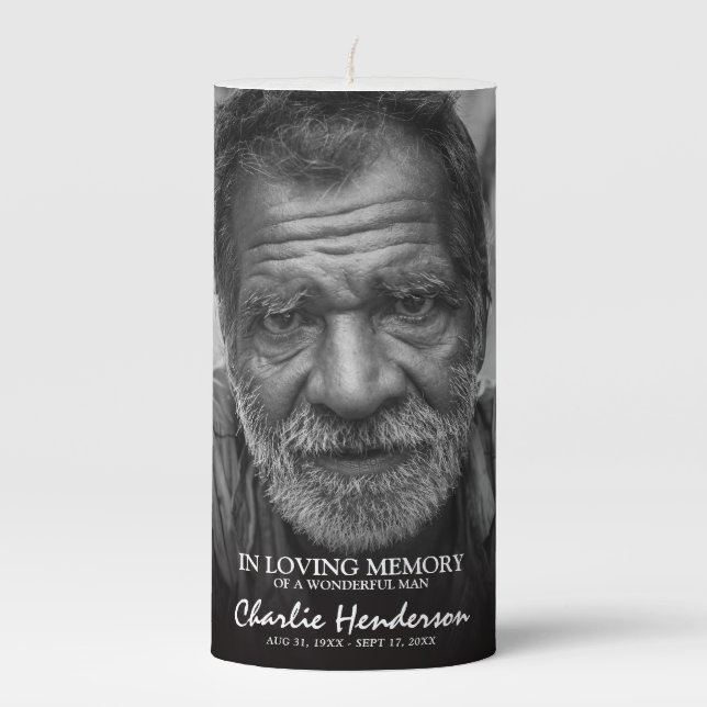 Modern Photo Collage Memorial Remembrance Pillar Candle (Front)