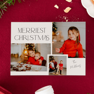 Modern Photo Collage Merriest Christmas Holiday Card