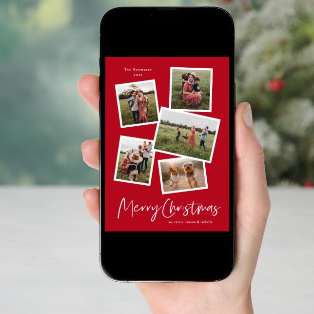 Modern Photo Collage Merry Christmas  Holiday Card (Front Digital)