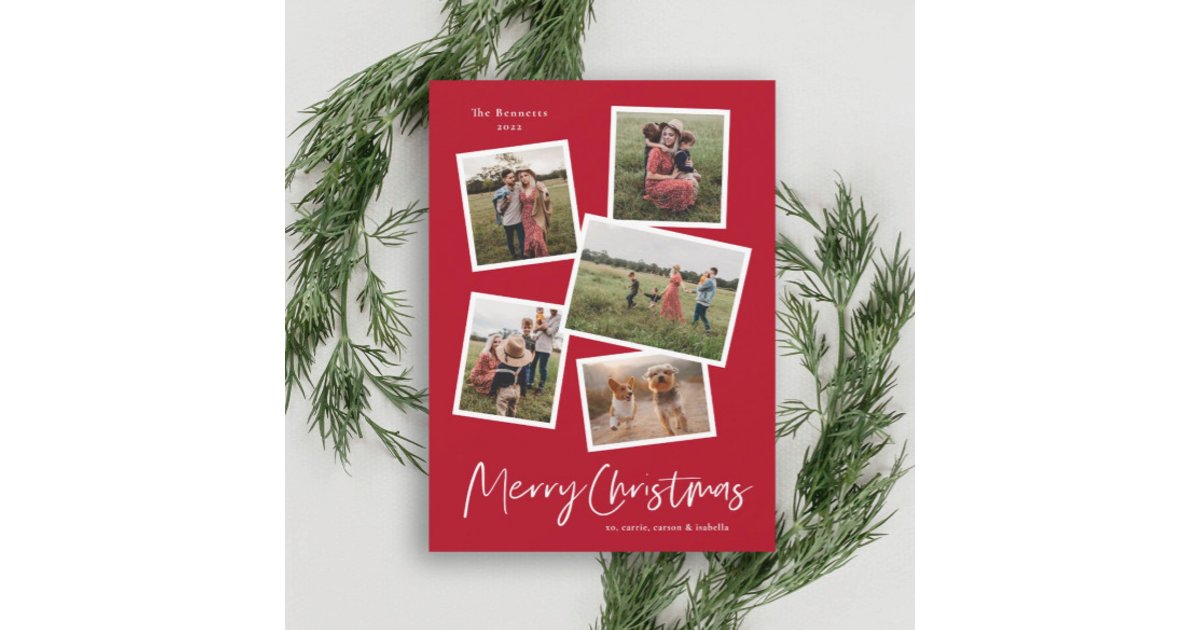 Modern Photo Collage Merry Christmas Holiday Card | Zazzle