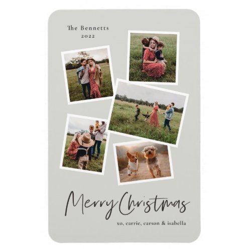 Modern Photo Collage Merry Christmas Holiday Card Magnet