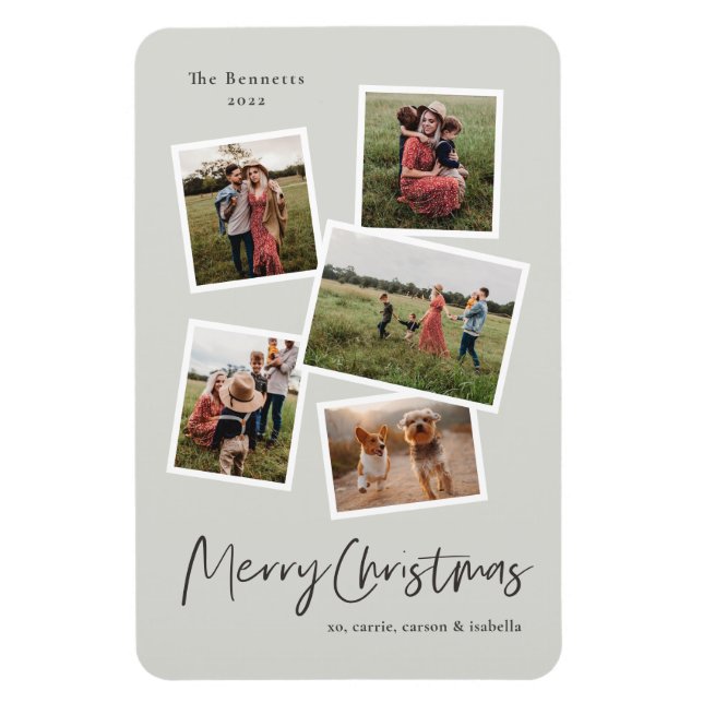 Modern Photo Collage Merry Christmas Holiday Card Magnet (Vertical)