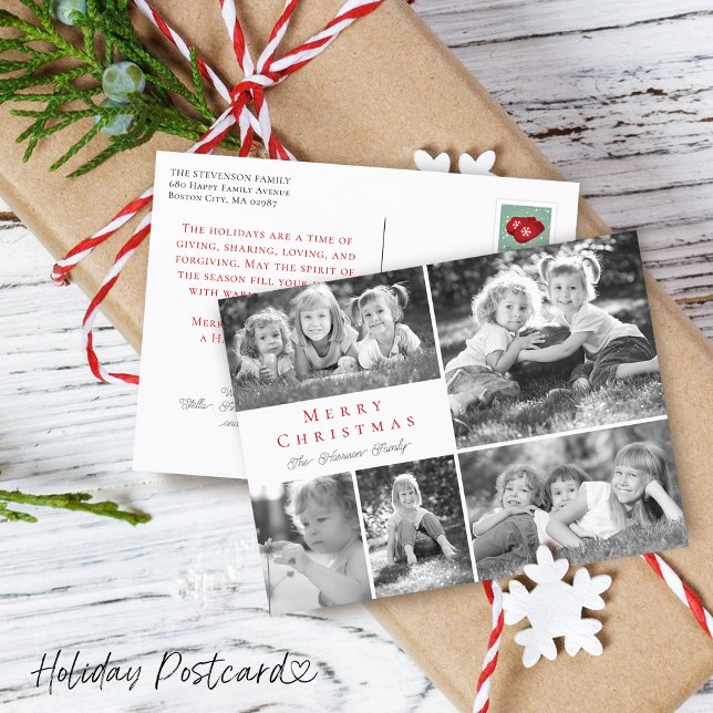 Modern Photo Collage Merry Christmas Holiday Postcard (Modern Photo Collage Merry Christmas Holiday Postcard)