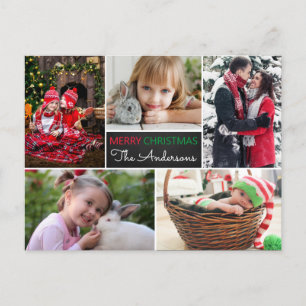 Modern Photo Collage Merry Christmas Postcard