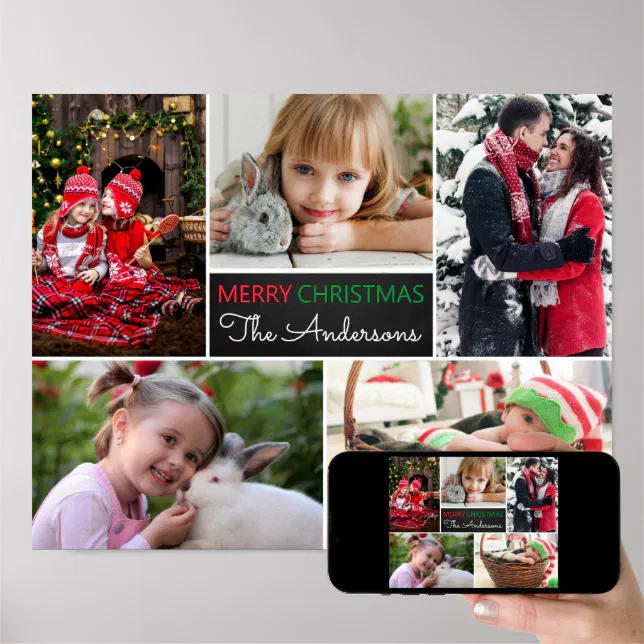 Modern Photo Collage Merry Christmas Poster | Zazzle